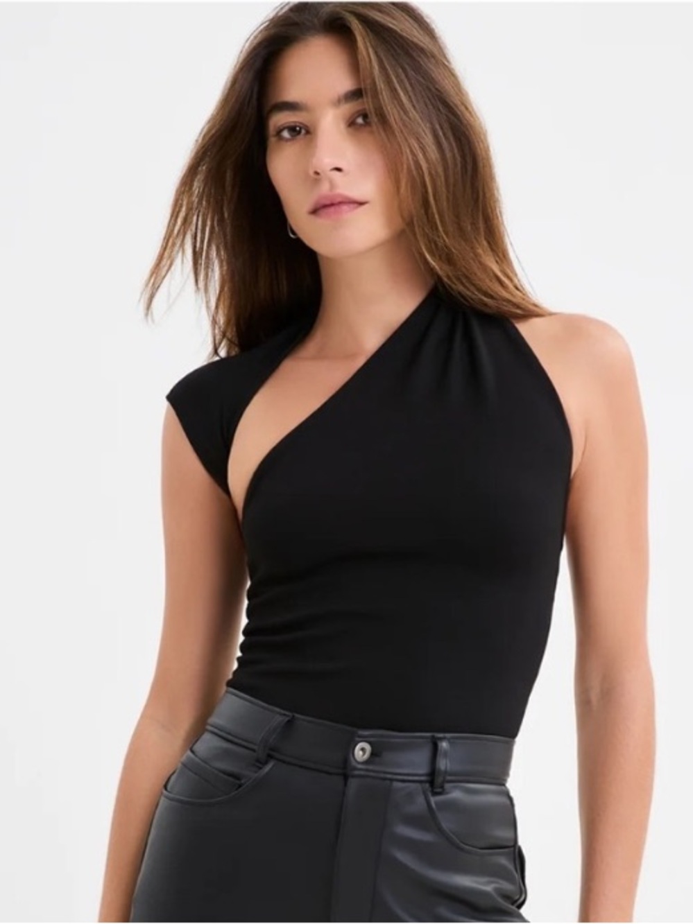 Marcella NYC Manhattan One Shoulder Top Asymmetric Short Sleeve Fitted Small